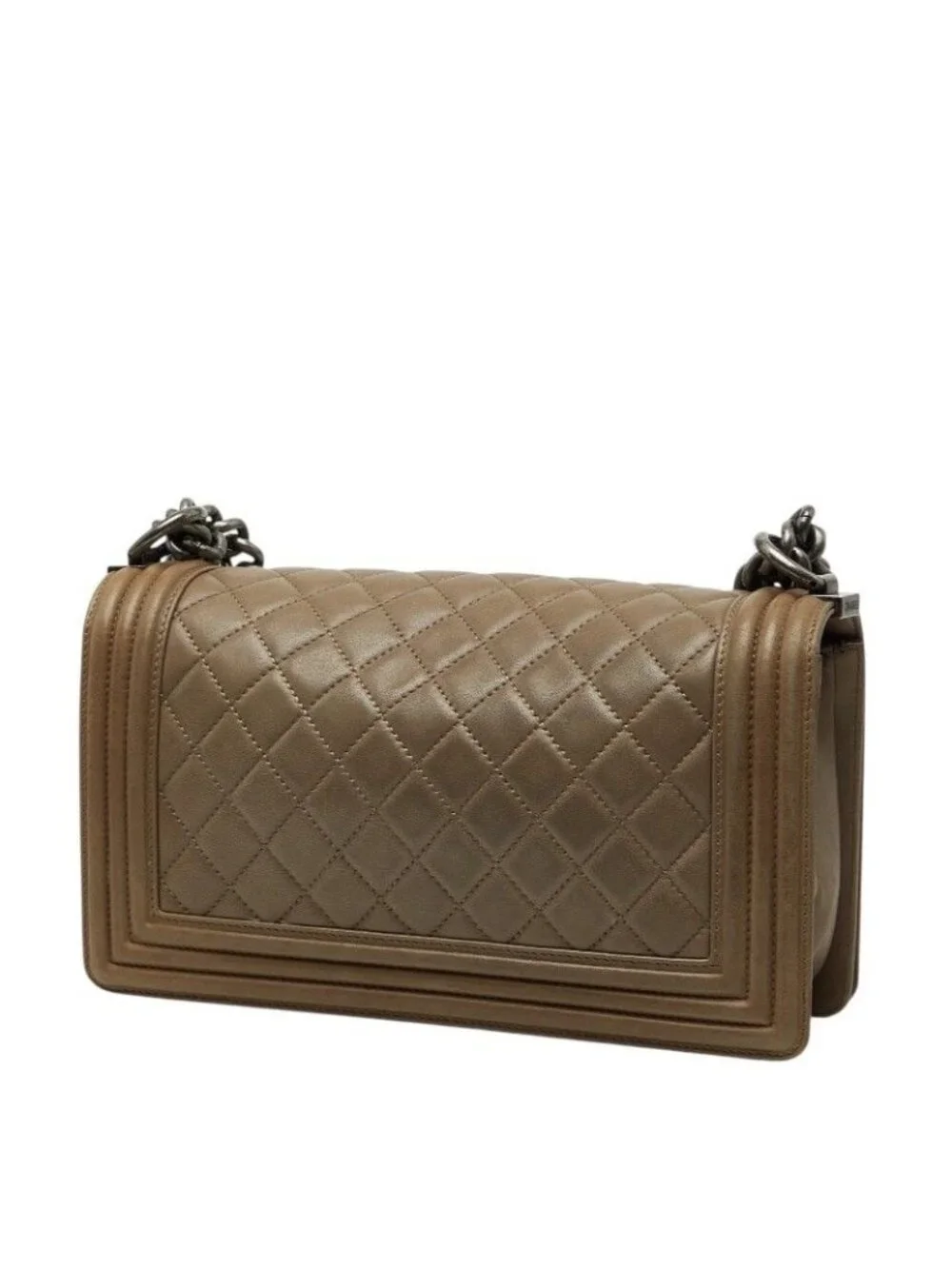Chanel CC Logo Quilted Boy 25 Chain Shoulder Bag Khaki Green Lambskin